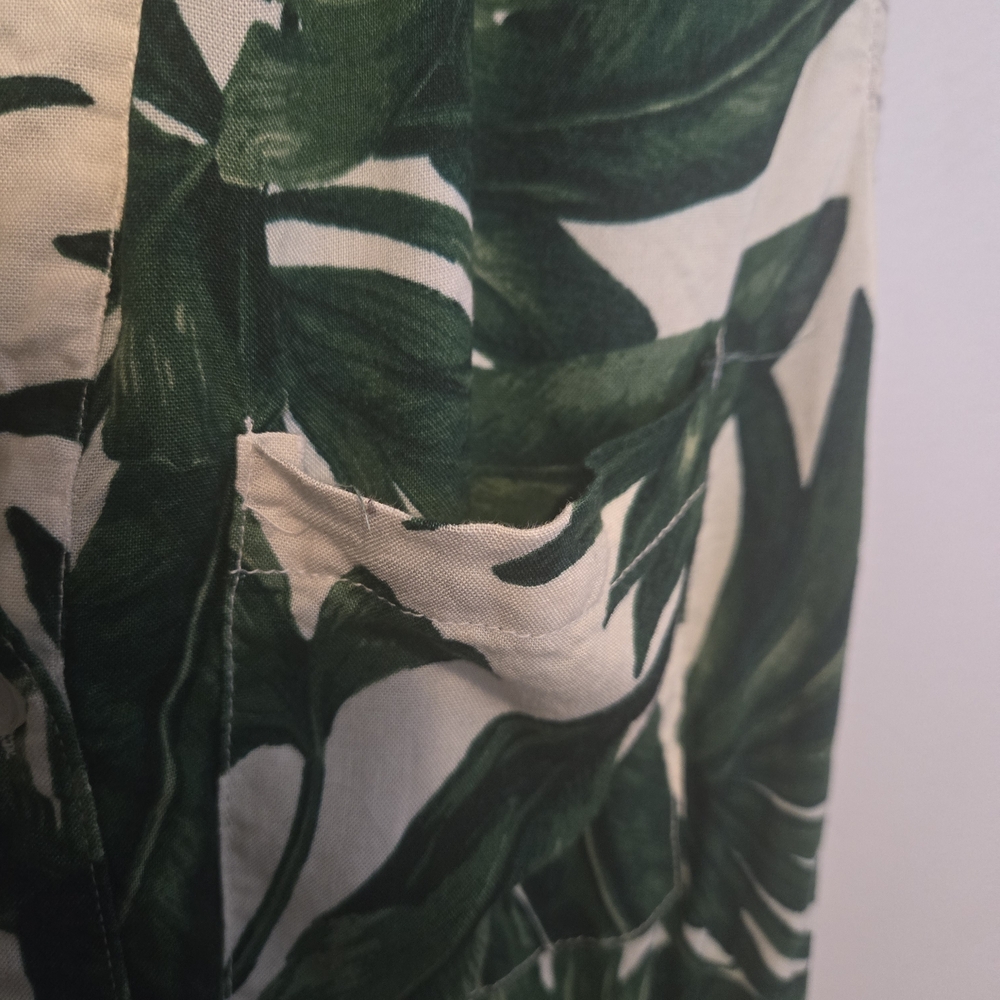 Twix Green Tropical Leaf Print Dress | Small | Sleeveless Button Front - Picture 3 of 7